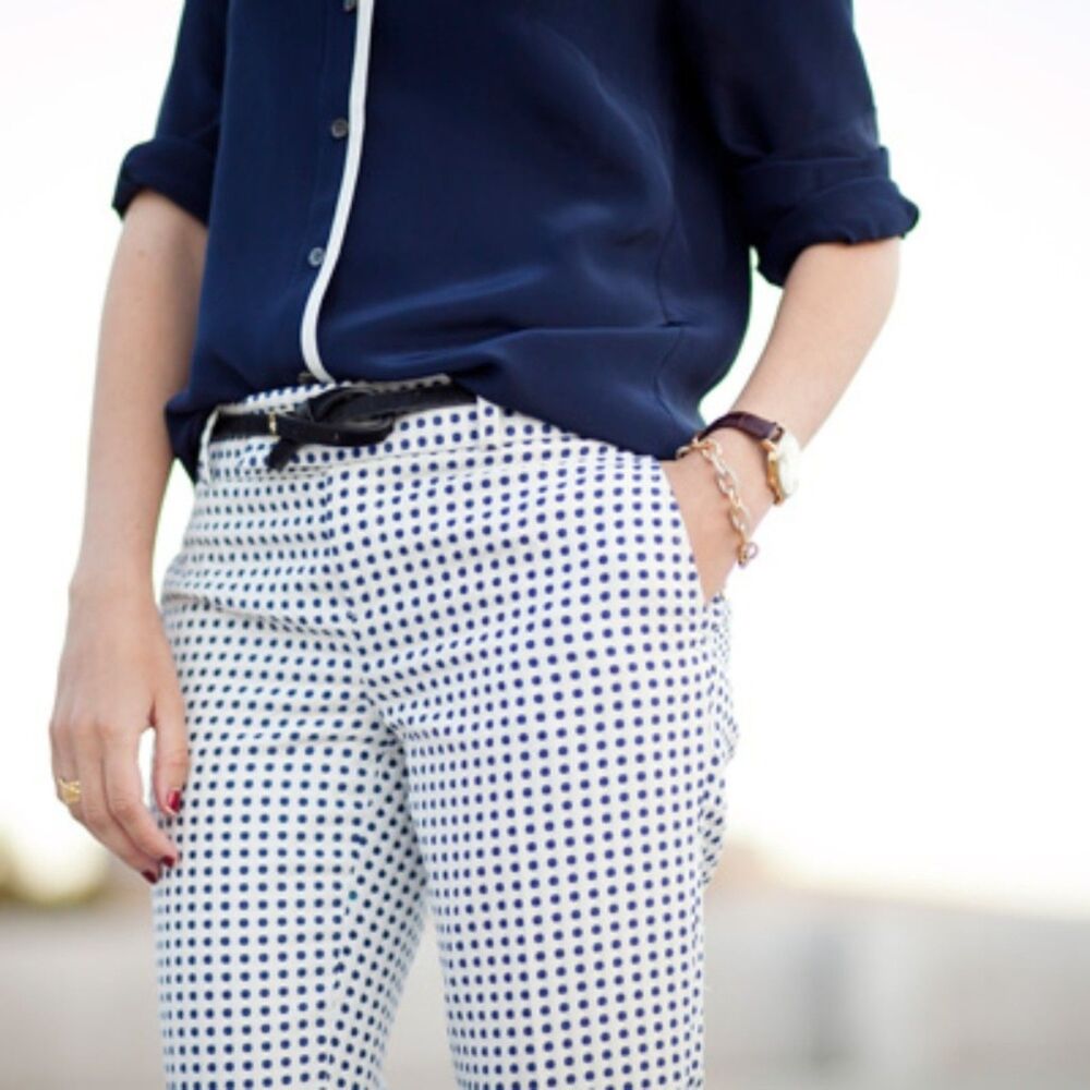 NWOT Banana Republic Blue White Polka Dot Pants Capsule Academia Corpcore